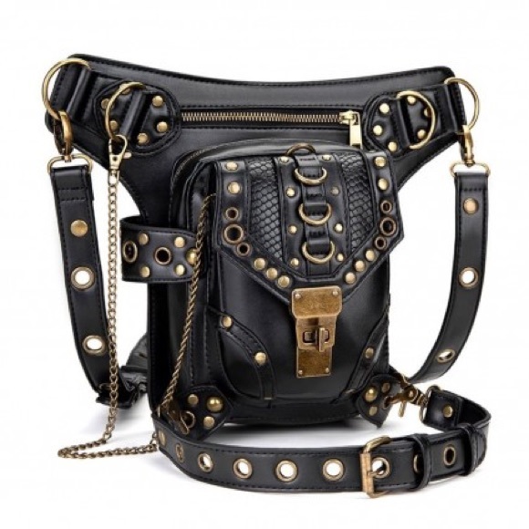 🍒 POUCH BAG LEATHER CROSSBODY MULTPURPOSE PURSE UTLITY BELT FANNY PACK CHAIN - Picture 5 of 16